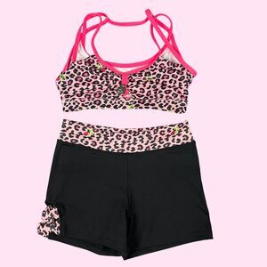Betsey Johnson Capezio Leopard Dance Set Top & Shorts Girls L